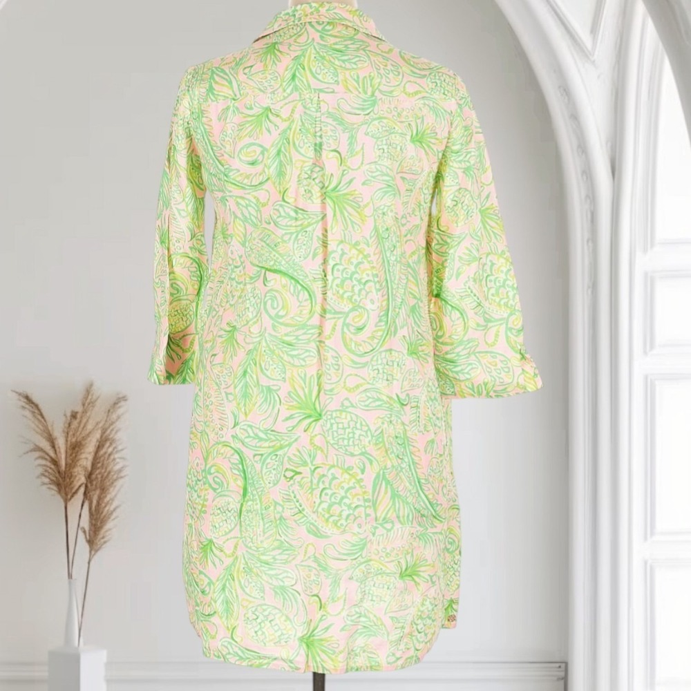Lilly Pulitzer Pilar Tunic Shirt Dress 100% Linen Womens M Pockets Beach Resort - Picture 2 of 5